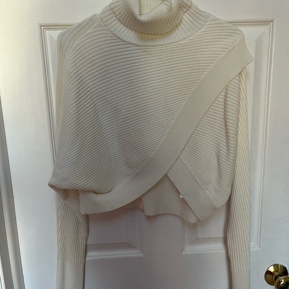 Cream Ribbed Knit Cowl Sweater